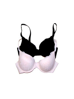 Jason Wu Lot 2 Lace Underwire Bras 36C Black & Blush Pink Push-Up Scallop